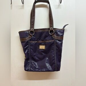 Harve Benard Shimmering Purple Tote with Brown Trim